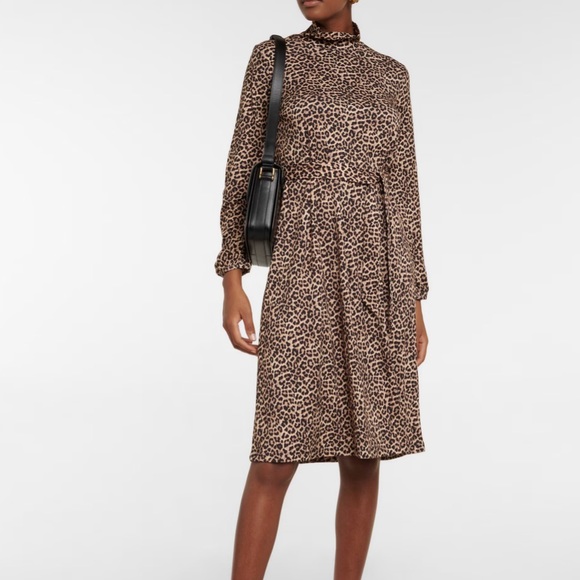 APC Dorothea brown leopard print cotton blend dress w/fabric tie belt S Worn 1x - Picture 3 of 13